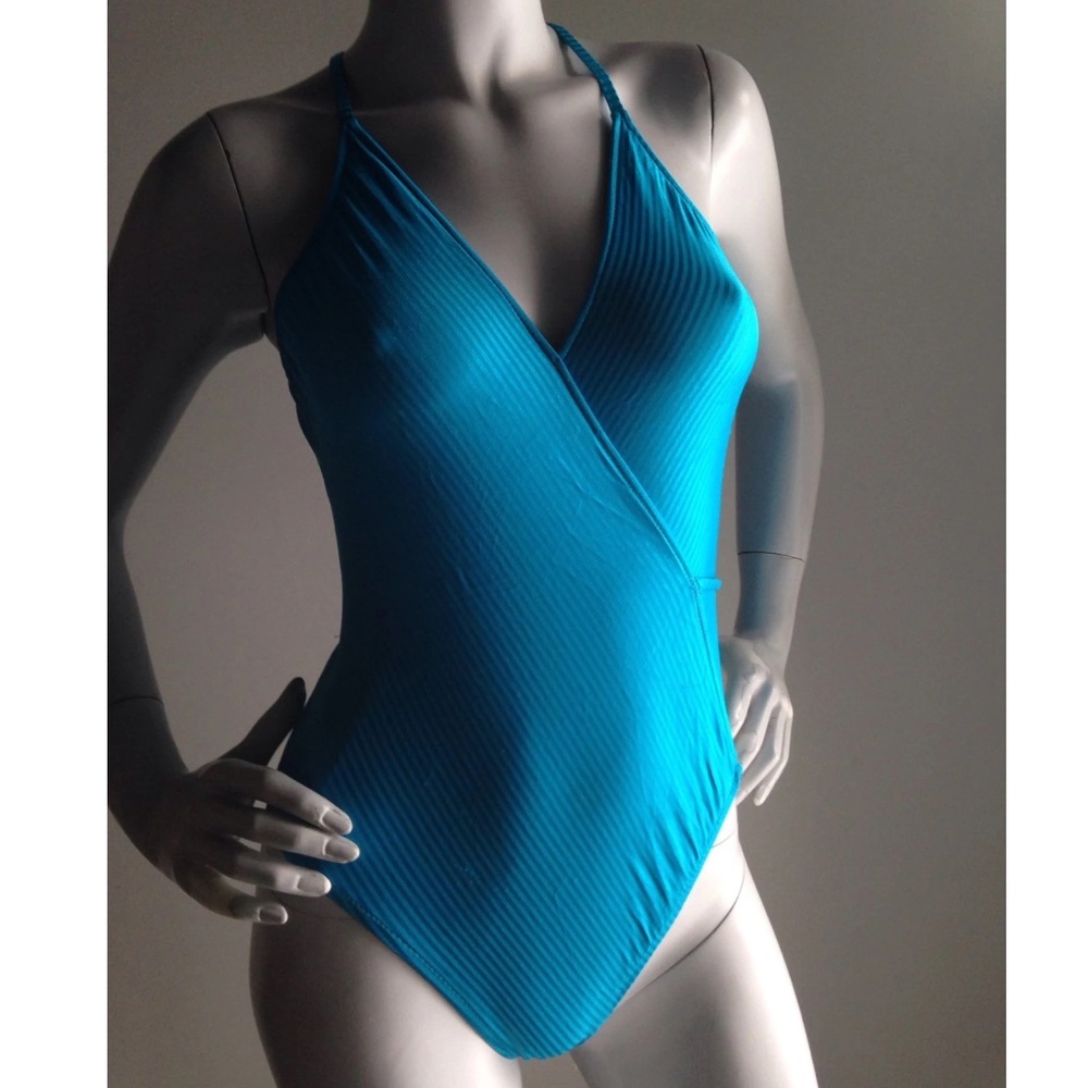 Barefoot Miss California turquoise blue wrap vintage swimsuit deadstock 70s 80s